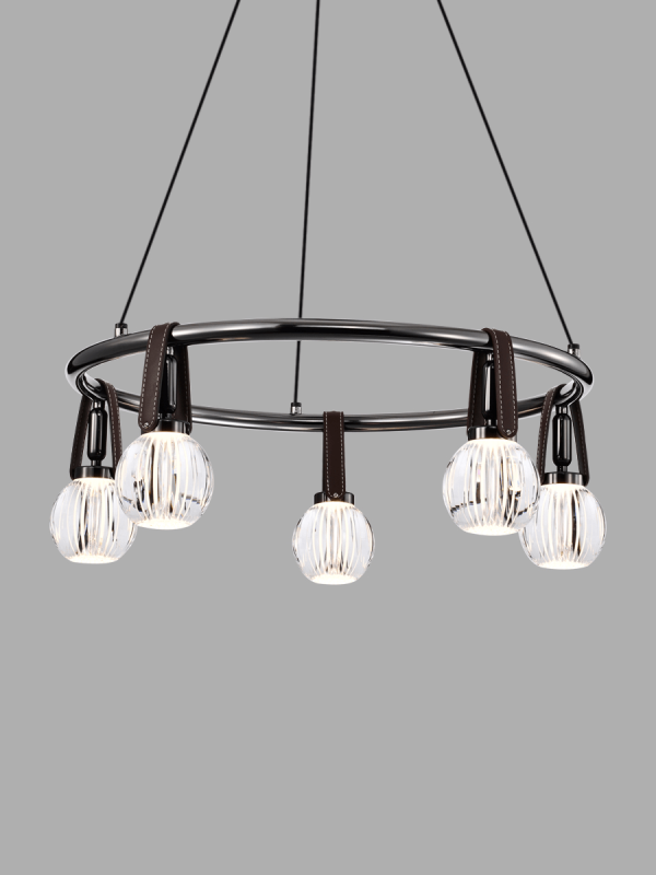 P0853-5C Five-Light Leather Ring Glass Globe Pendant Light
