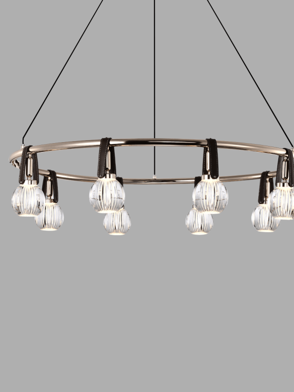 P0853-8C Eight-Light Leather Ring Glass Globe Pendant Light