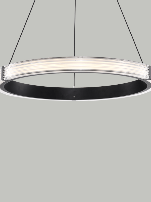 P0865-A Single Ring Pendant Light with Clear Ribbed Diffuser