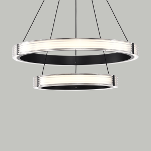 P0865-B Double Ring Pendant Light with Clear Ribbed Diffuser
