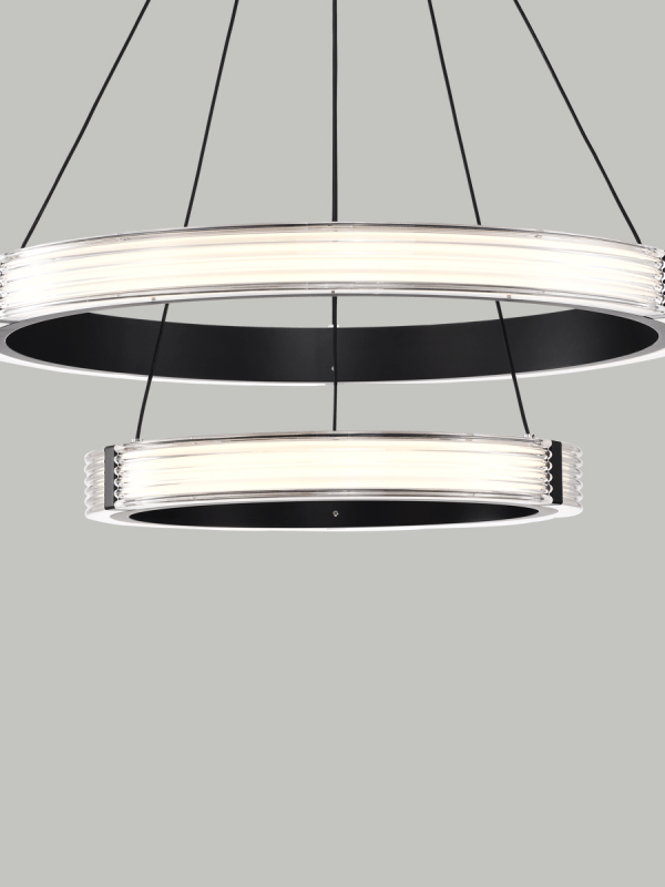 P0865-B Double Ring Pendant Light with Clear Ribbed Diffuser