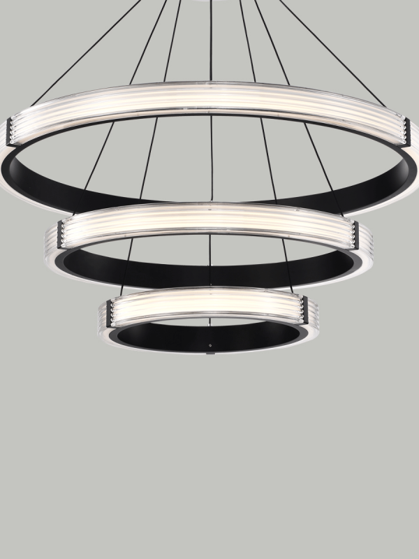 P0865-C Triple Ring Pendant Light with Clear Ribbed Diffuser
